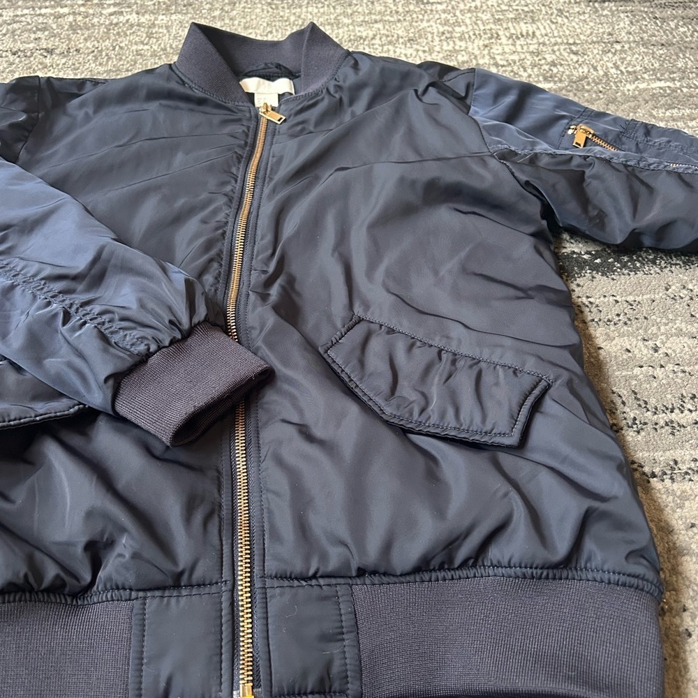 H&M Silky Navy/Gold Bomber Jacket With Ruching - Picture 5 of 10